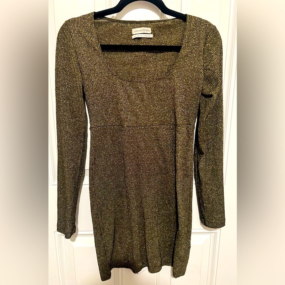 URBAN OUTFITTERS Gold & Black Metallic Long Sleeve Bodycon Dress Size Large